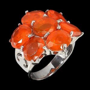 Clarity Enhanced Natural Orange Opal 9x7mm‎ 925 Sterling Silver Ring Sz 6.5